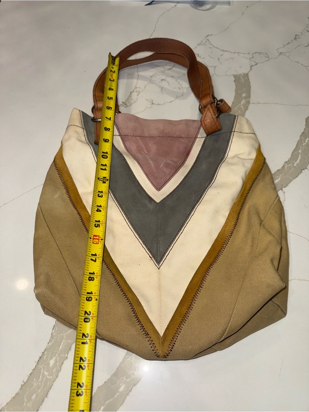 FOSSIL VINTAGE Canvas Chevron Hobo Bag in Tan, Cream, Gray & Pink